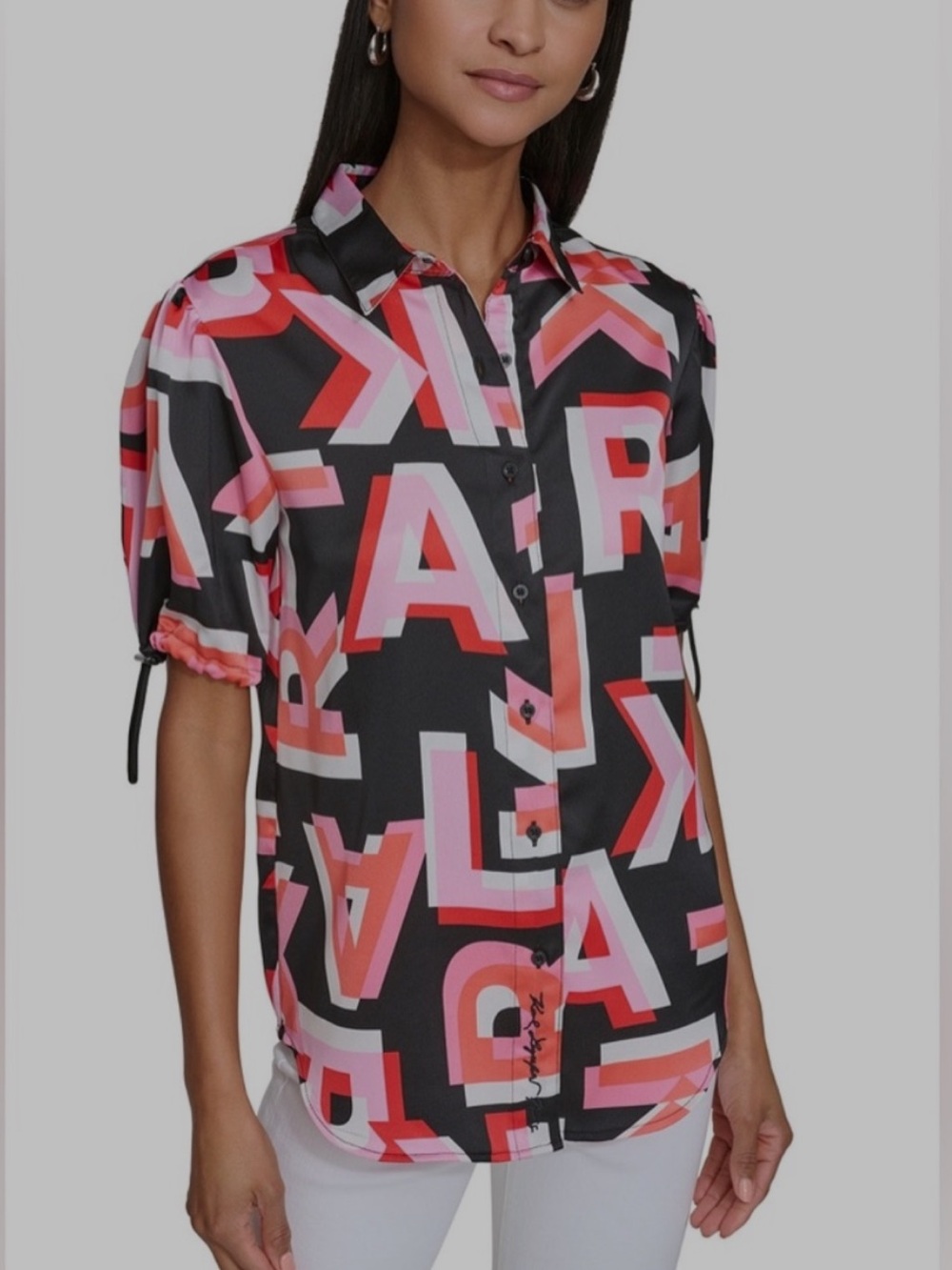 Karl Lagerfield Printed Bungee Short Sleeve Shirt - size Medium